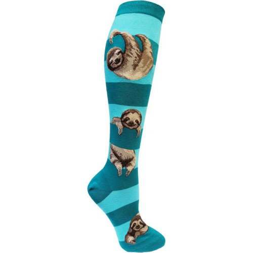 Sloth Stripe, Teal - Women's Knee High MOD Socks