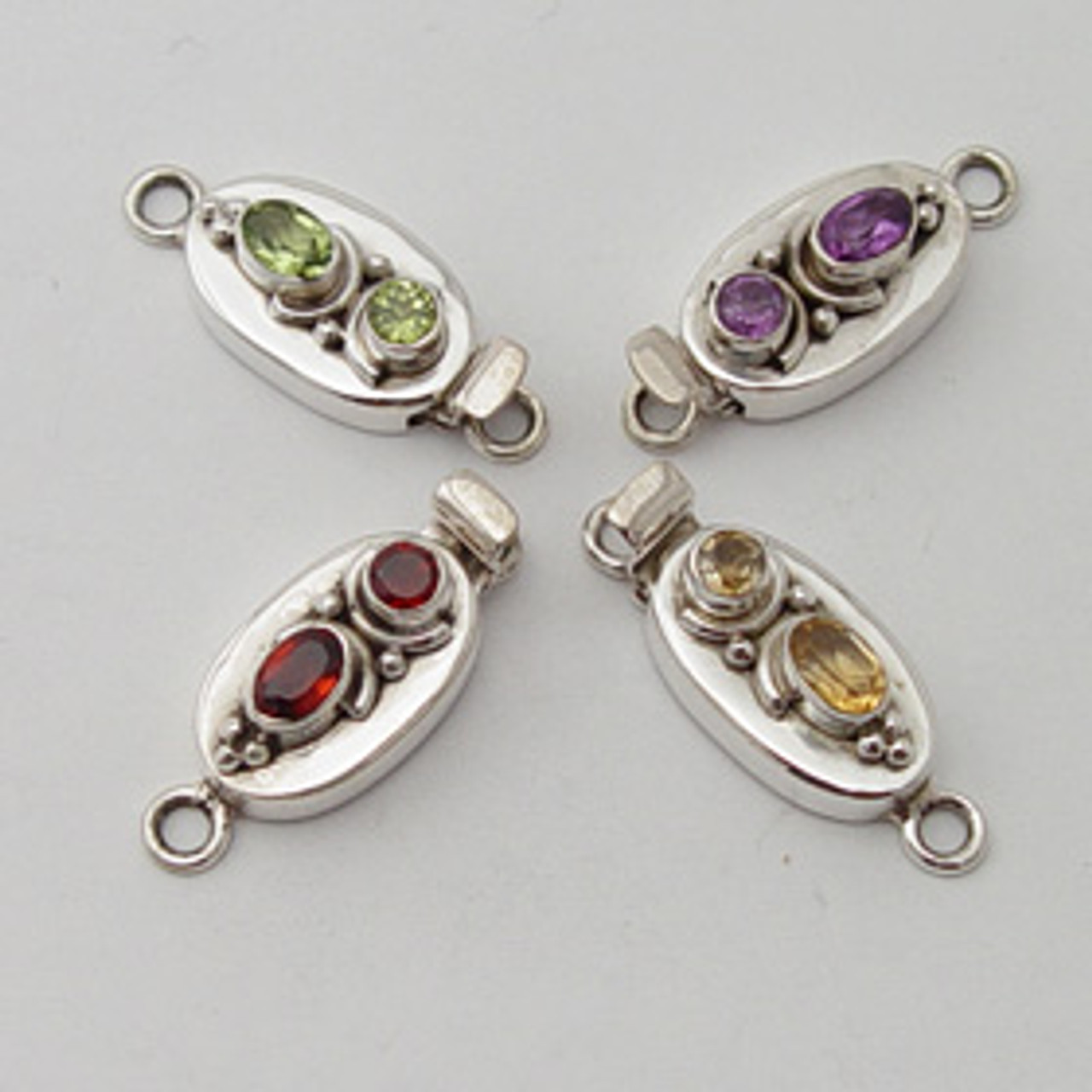 Sterling Silver Box Clasp with Peridot Gem Stones