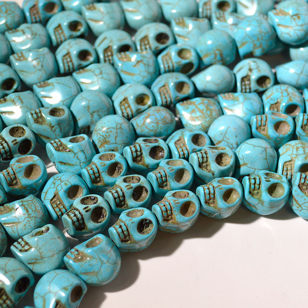 Turquoise Magnesite Skull Beads | 14x10mm Side Drill