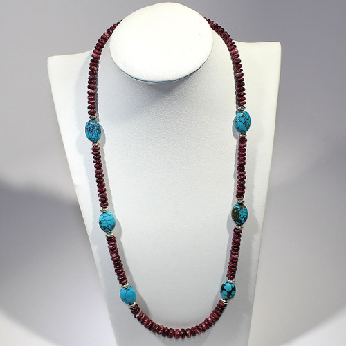 Matinee Necklace | Spiny Oyster Shell, Turquoise and Sterling Silver | 22.5 Inches
