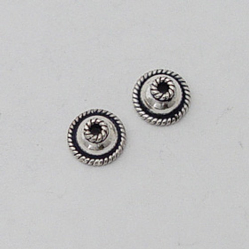 India Silver, 4x8mm Roped Bead Cap