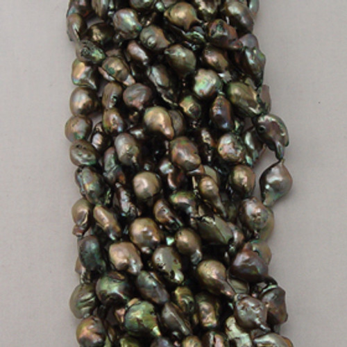 12-14mm Green and Gold Baroque Freshwater Pearl Beads 