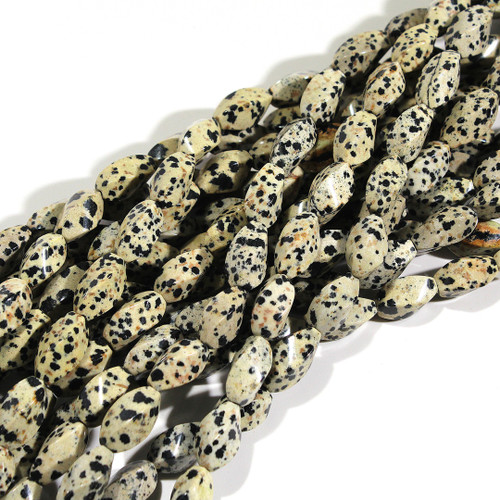 Dalmatian Jasper | Rice - Quad Twist 9x15mm | Wholesale $6