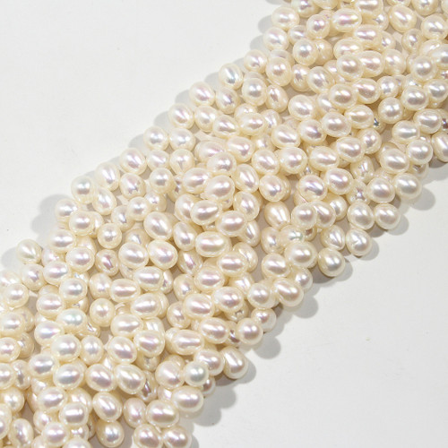 7mm Bright White Side Drilled Freshwater Pearl Beads | $35 Wholesale 