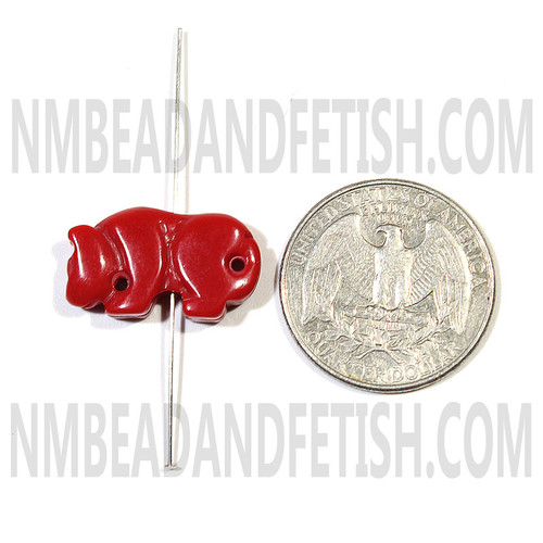 Block Red Coral Mountain Lion Fetish Bead