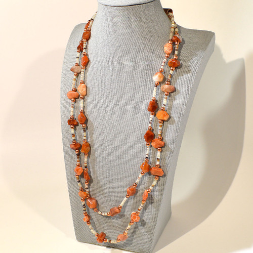 Copper, Red Hematoid Quartz and Hammershell Necklace Set