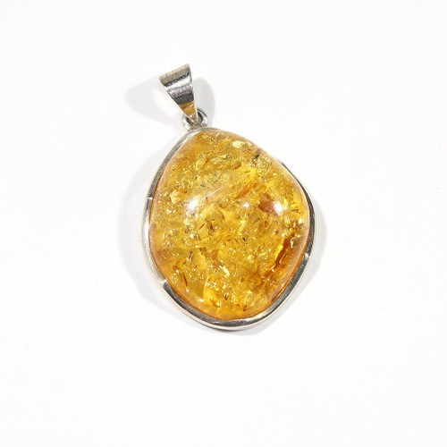 Amber Freeform Pendant 43x27mm | Sterling Wrapped