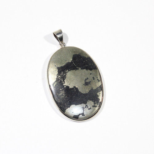 Healers Gold Pyrite and Sterling Silver Pendant 62x35mm 