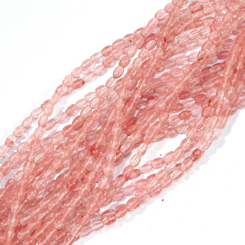 Pink Slag Glass Rice Beads 4x6mm 