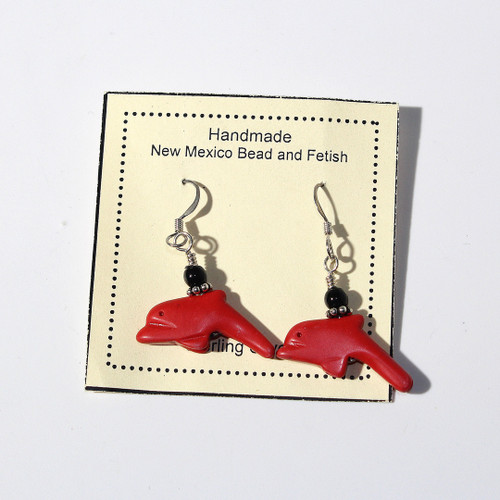 Block Coral Dolphin Fetish Bead Earring