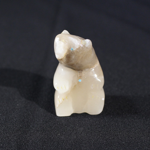 David Chavez Sitting Bear Fetish | White Alabaster