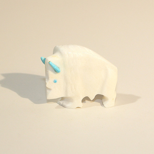 Buffalo Fetish carved by Todd Etsate | White Marble | #11