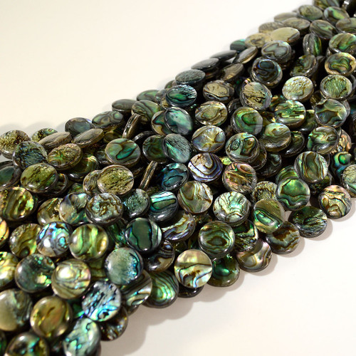 15mm Abalone Shell Coin Bead Strand  | Wholesale $25