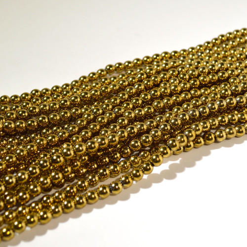 6mm Gold Plated Hematite Round Beads