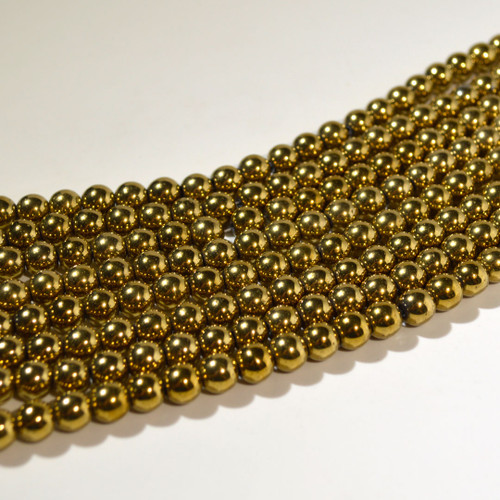 8mm Gold Plated Hematite Round Beads