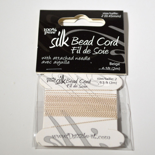 White Silk Beading Thread with attached needle | Size 2