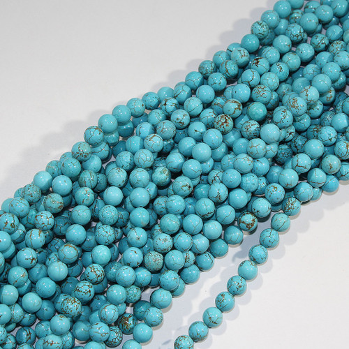 8mm Dyed Turquoise Magnesite Round Bead  