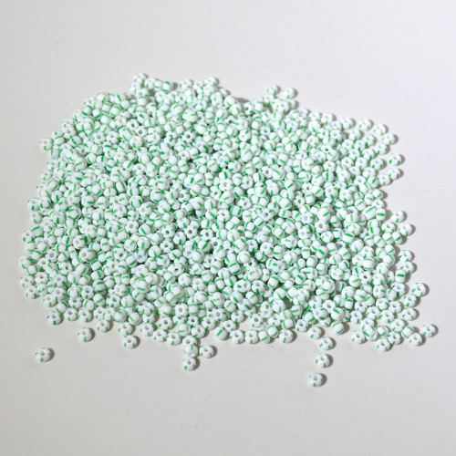 8/0 Green and White Stripe Czech Seed Bead | 50 gram bag