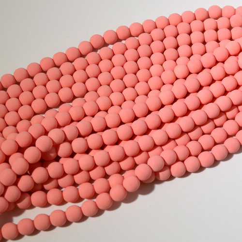 8mm Velvet Soft Coral Czech Glass Bead | 8" Strand