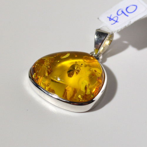 Amber and Sterling Silver Pendant 24x21 mm