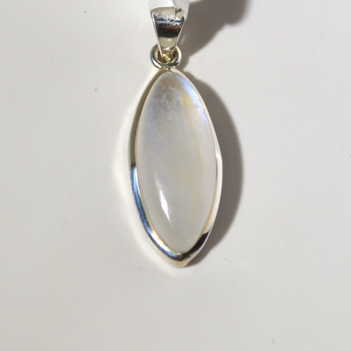 Rainbow Moonstone and sterling silver pendant 26x12mm
