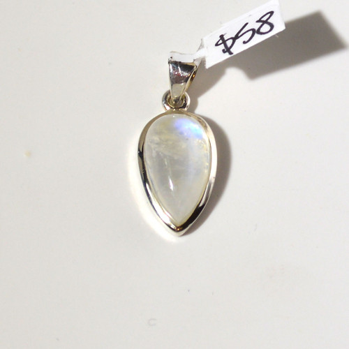 Rainbow Moonstone and sterling silver pendant 18x12mm