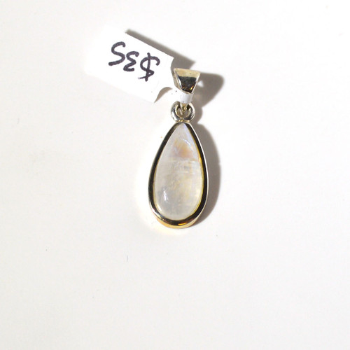 Rainbow Moonstone and sterling silver pendant 17x10mm