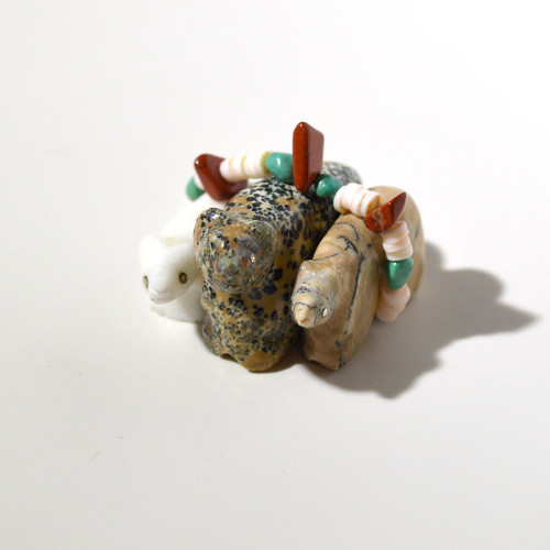 Daisy Rose Leonard Triple Bear Family Fetish | Blue Augite, Picasso Marble, White Marble