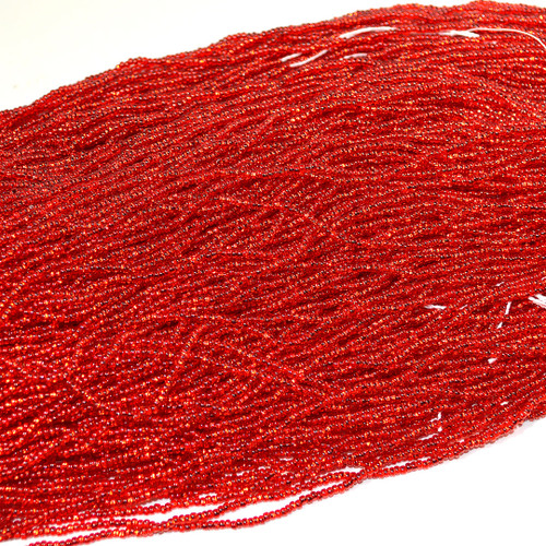 11/0 Light Red Silver Line Czech Seed Bead | Square Hole