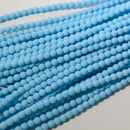 4mm Velvet Sky Blue Czech Glass Beads Strand | 8" Strand