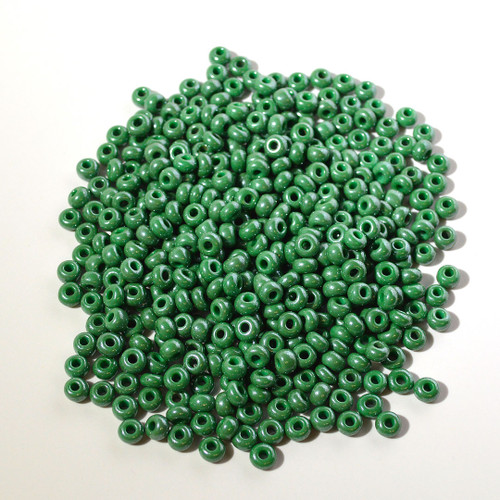 1/0 Opaque Green Luster Czech Seed Beads | Half- Kilo