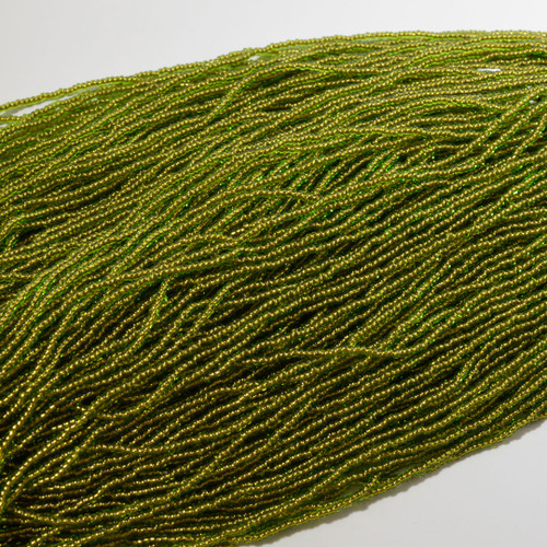 11/0 Transparent Green Copper lined Czech Seed Bead | Hank 
