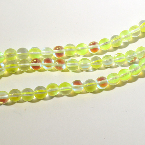 8mm Yellow AB Glow in the dark round bead strand | 8 inch 