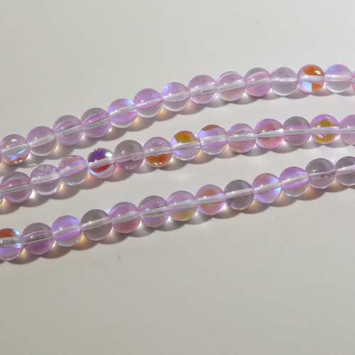 8mm Purple AB Glow in the dark round bead strand | 8 inch 