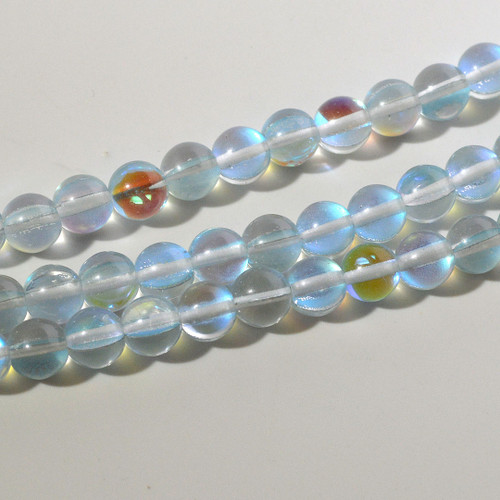 8mm Light Blue AB Glow in the dark round bead strand | 8 inch 