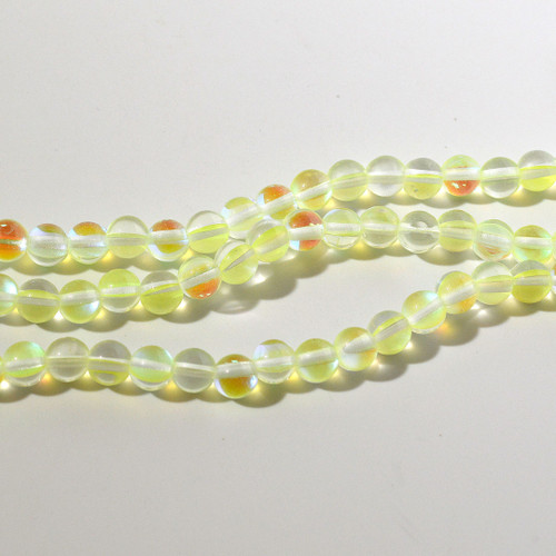 6mm Yellow AB Glow in the dark round bead strand | 8 inch 