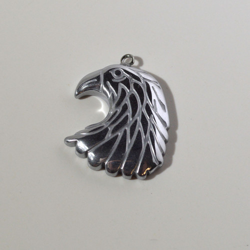 Plated Rhodium Hematite Eagle Head Pendant 25x35mm 