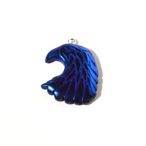 Metallic Blue Hematite Eagle Head Pendant 25x35mm 