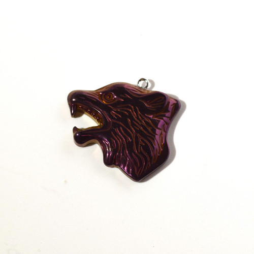 Metallic Purple Hematite Wolf Head Pendant 30x35mm 