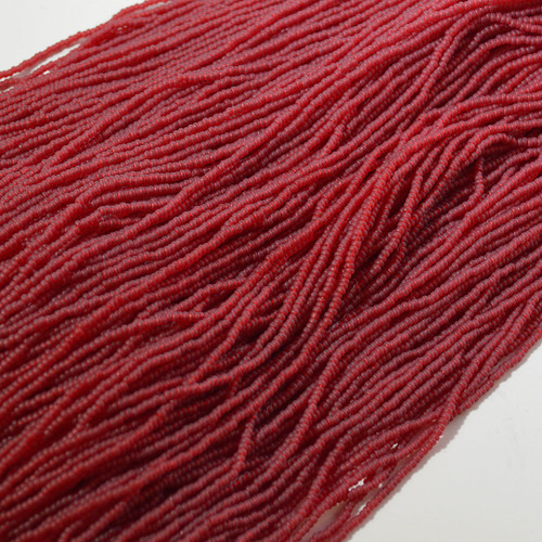 11/0 Dark Red Transparent Matte Czech Seed Bead Hank