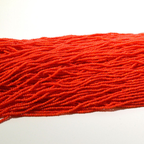 11/0 Red Opaque White Lined Czech Seed Bead | Hank