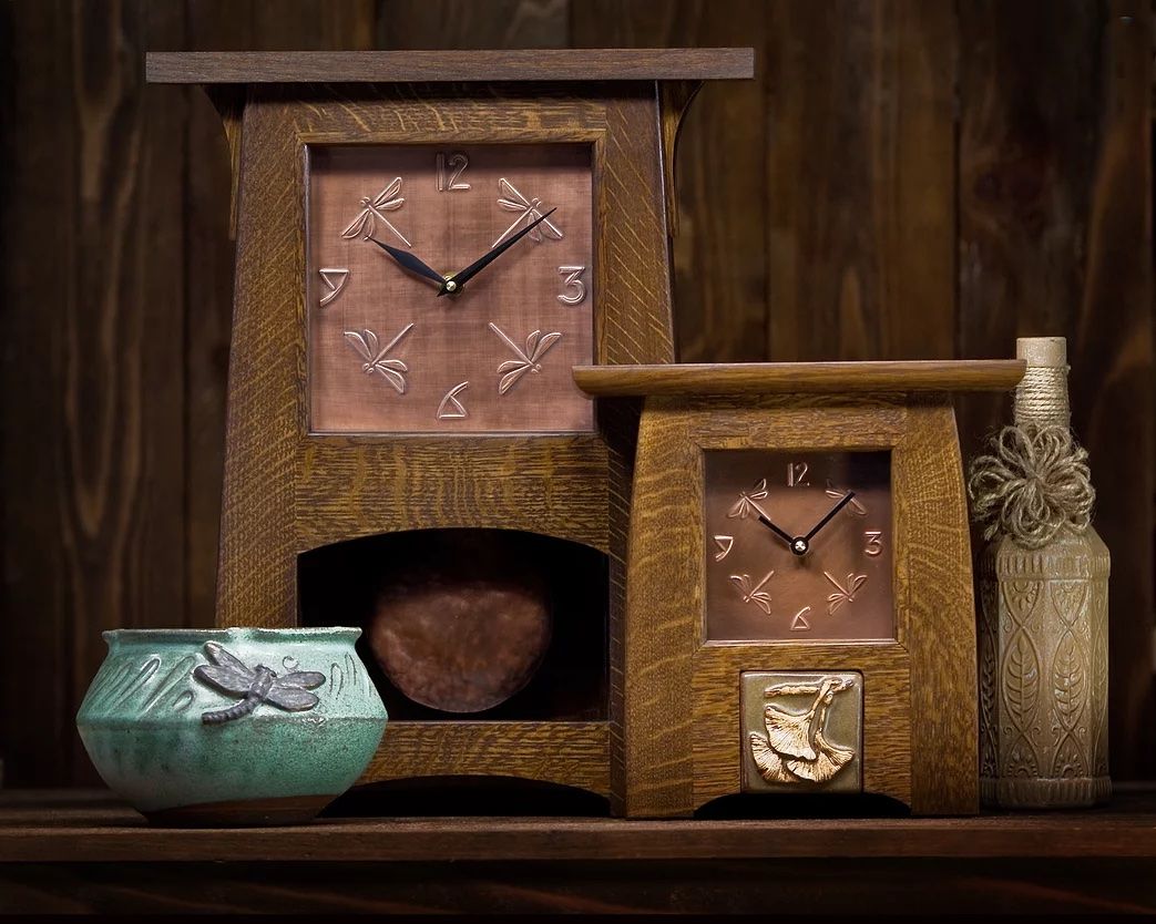 Craftsman copper mantel clocks by Heirlooms Etc.