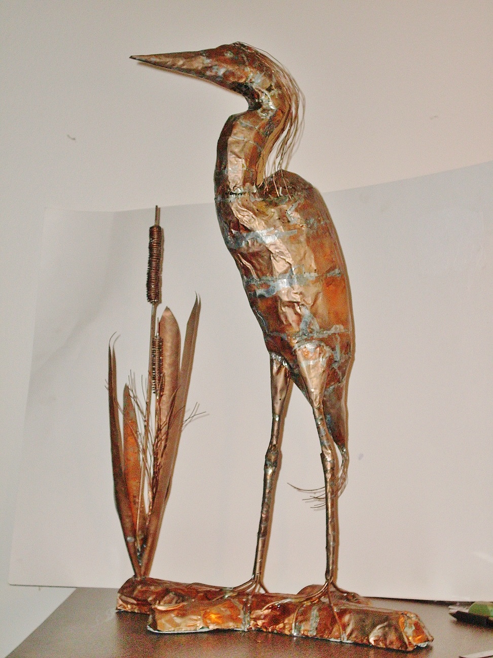 Copper Egret Sculpture- by J Royce Brown