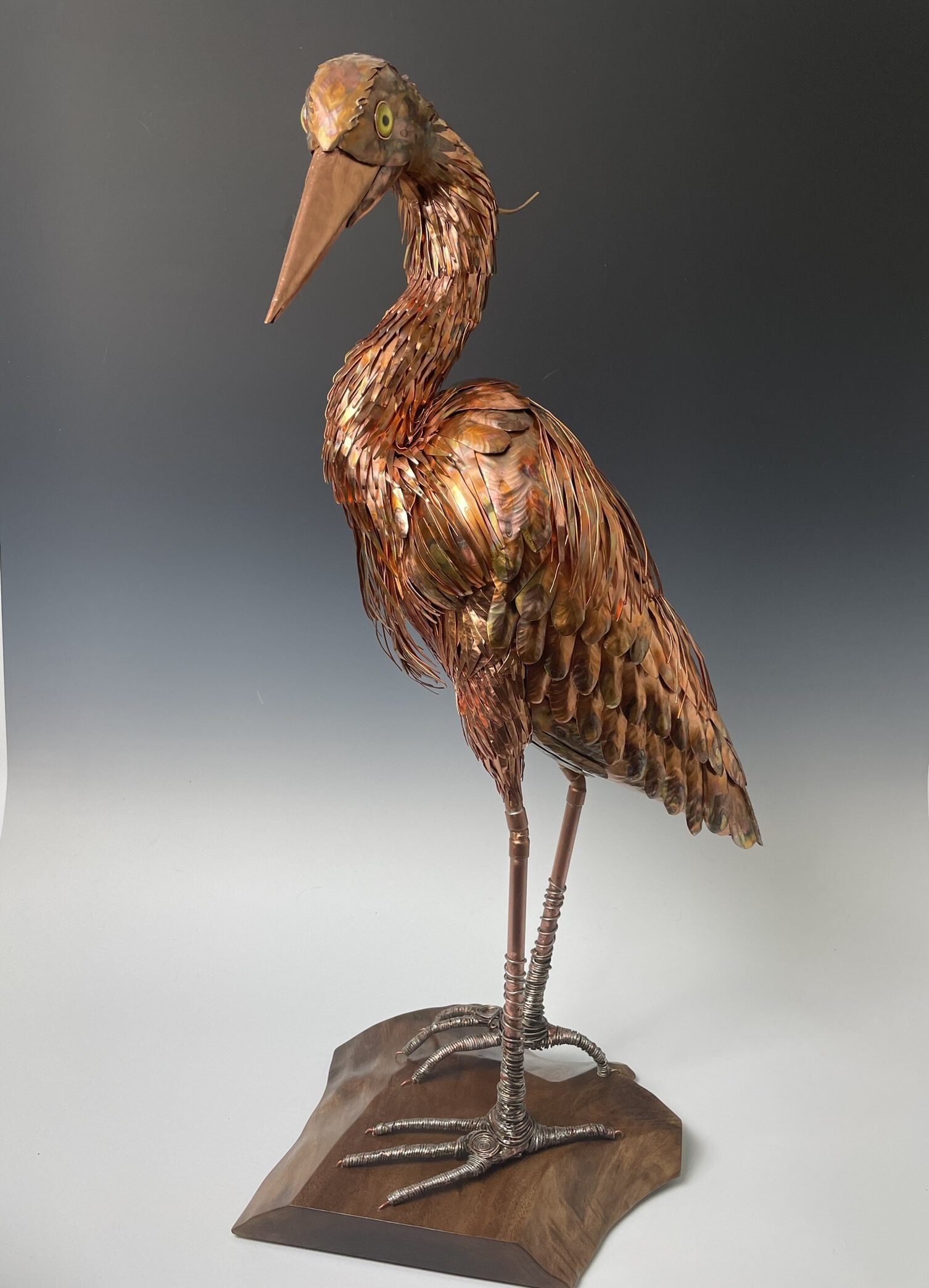Great blue heron Sculpture made with copper