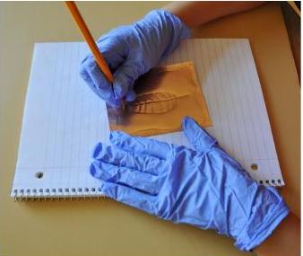 picture of a person embossing copper foil