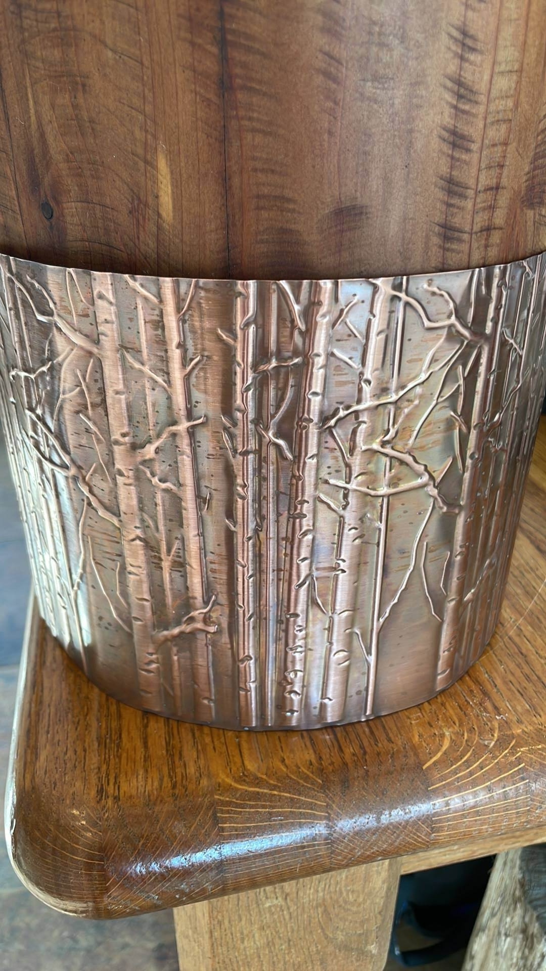 Embossed copper post wrap 