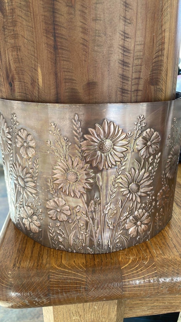 Embossed copper post wrap 