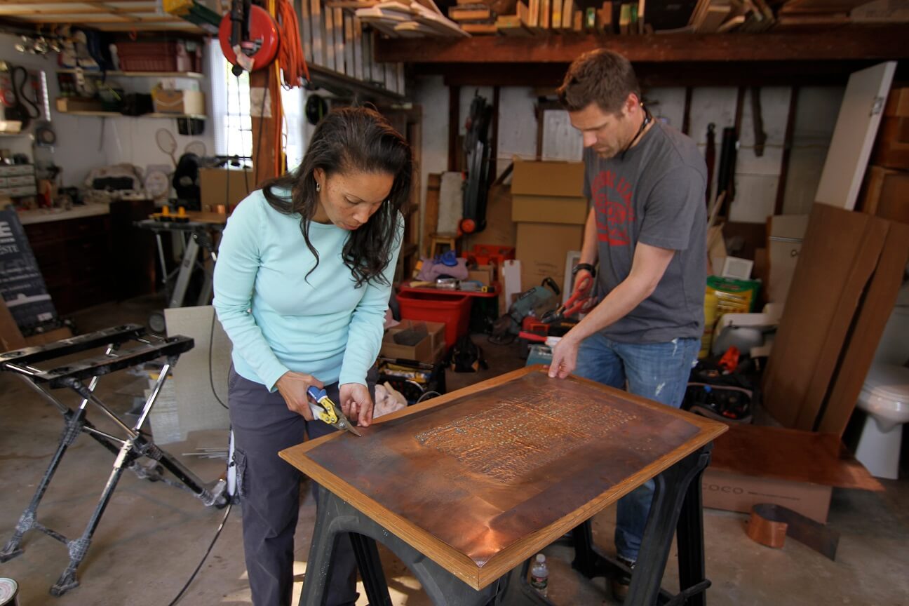 distressed copper cabinet