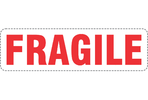 Red Print on white gloss, permanent self adhesive stock