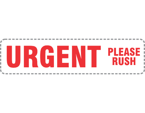 Red Print on white gloss, permanent self adhesive stock